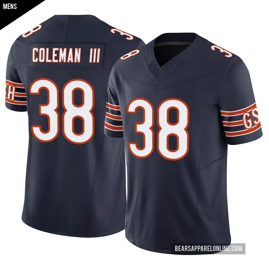 Men's Chicago Bears ＃38 Douglas Coleman III Navy Limited Vapor F.U.S.E. Jersey