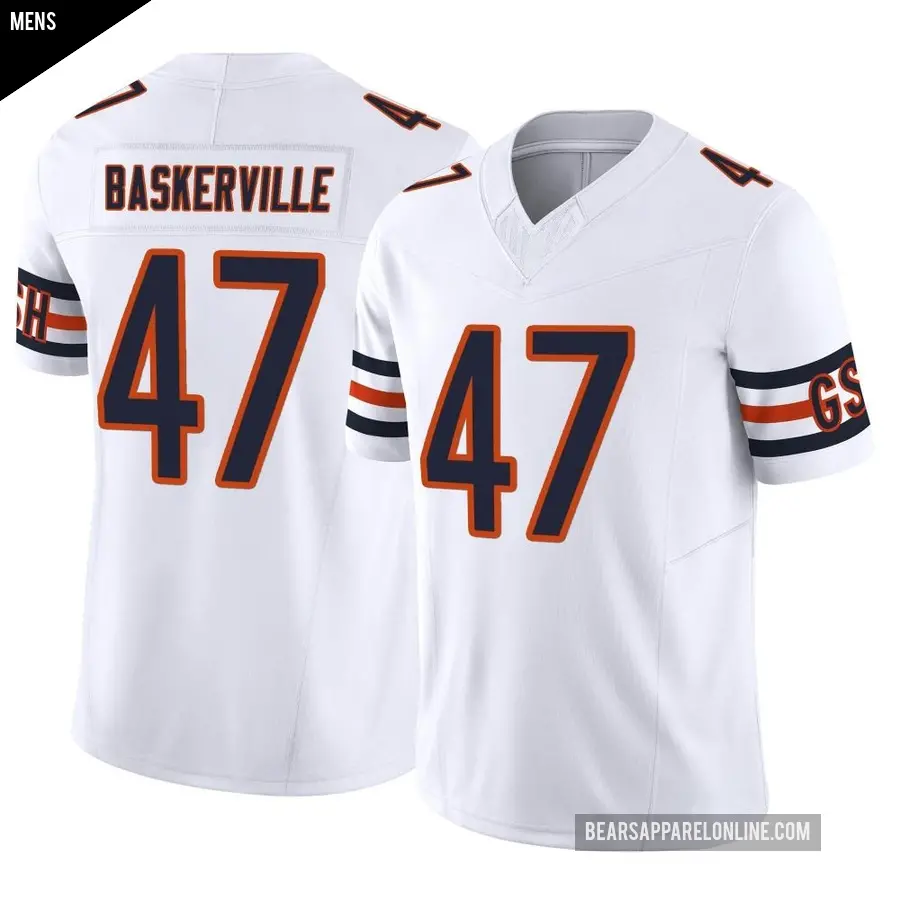 Men's Chicago Bears ＃47 Micah Baskerville White Limited Vapor F.U.S.E. Jersey