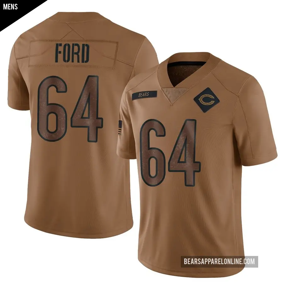 Men's Chicago Bears ＃64 Jonathan Ford Brown Limited 2023 Salute To Service Jersey