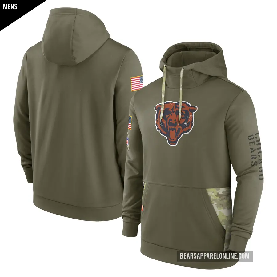 Men's Chicago Bears Olive 2022 Salute to Service Therma Performance Pullover Hoodie