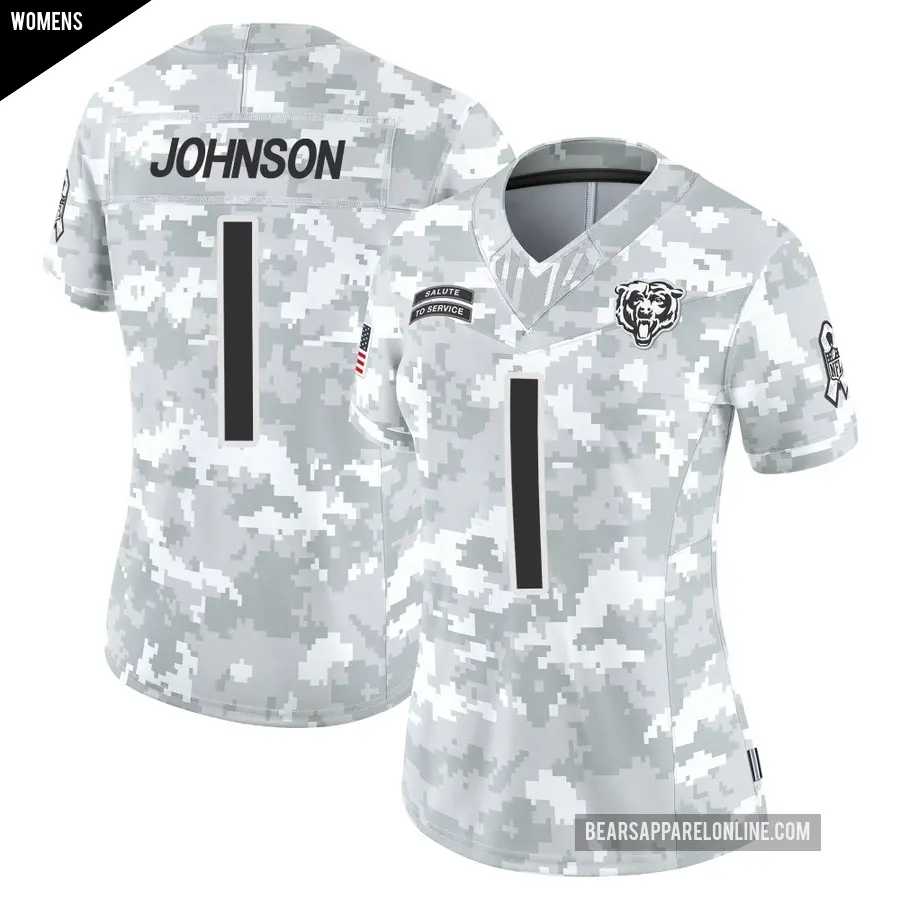 Women's Chicago Bears ＃1 Jaylon Johnson Arctic Camo Limited 2024 Salute to Service Jersey