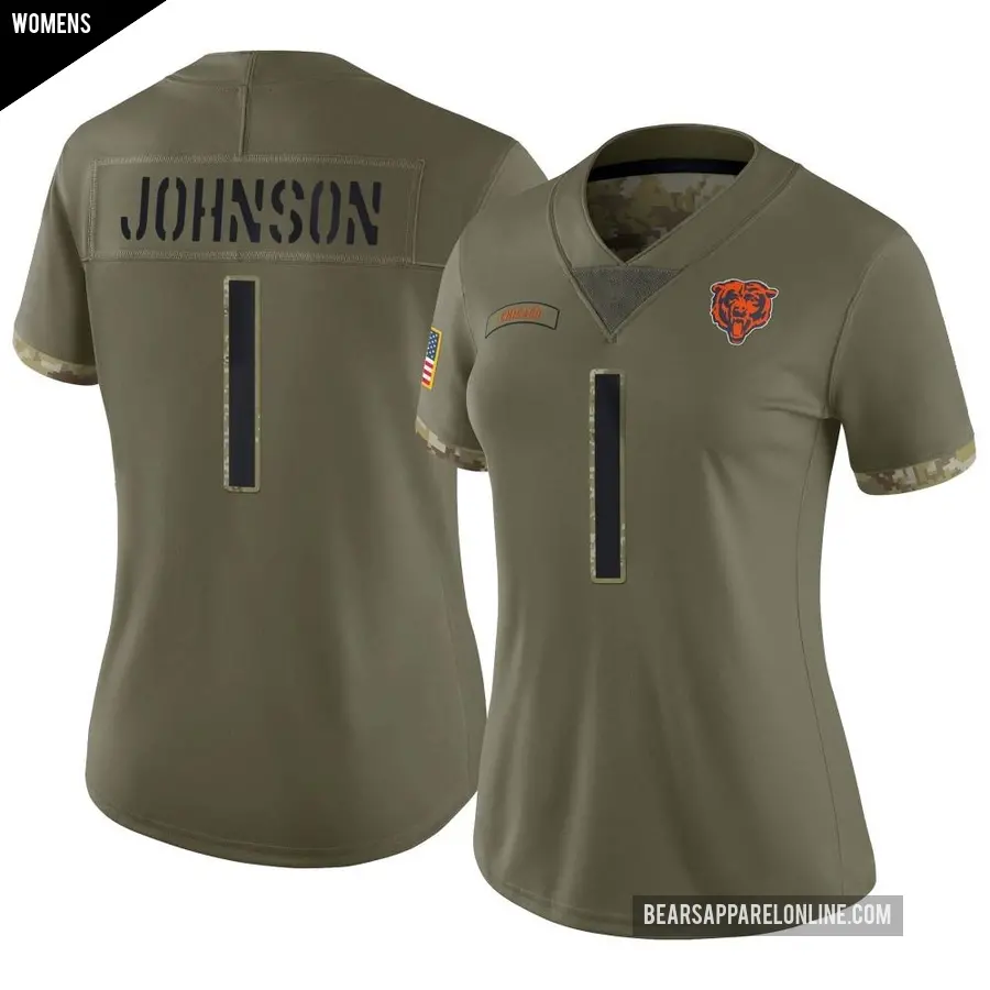 Women's Chicago Bears ＃1 Jaylon Johnson Olive Limited 2022 Salute To Service Jersey