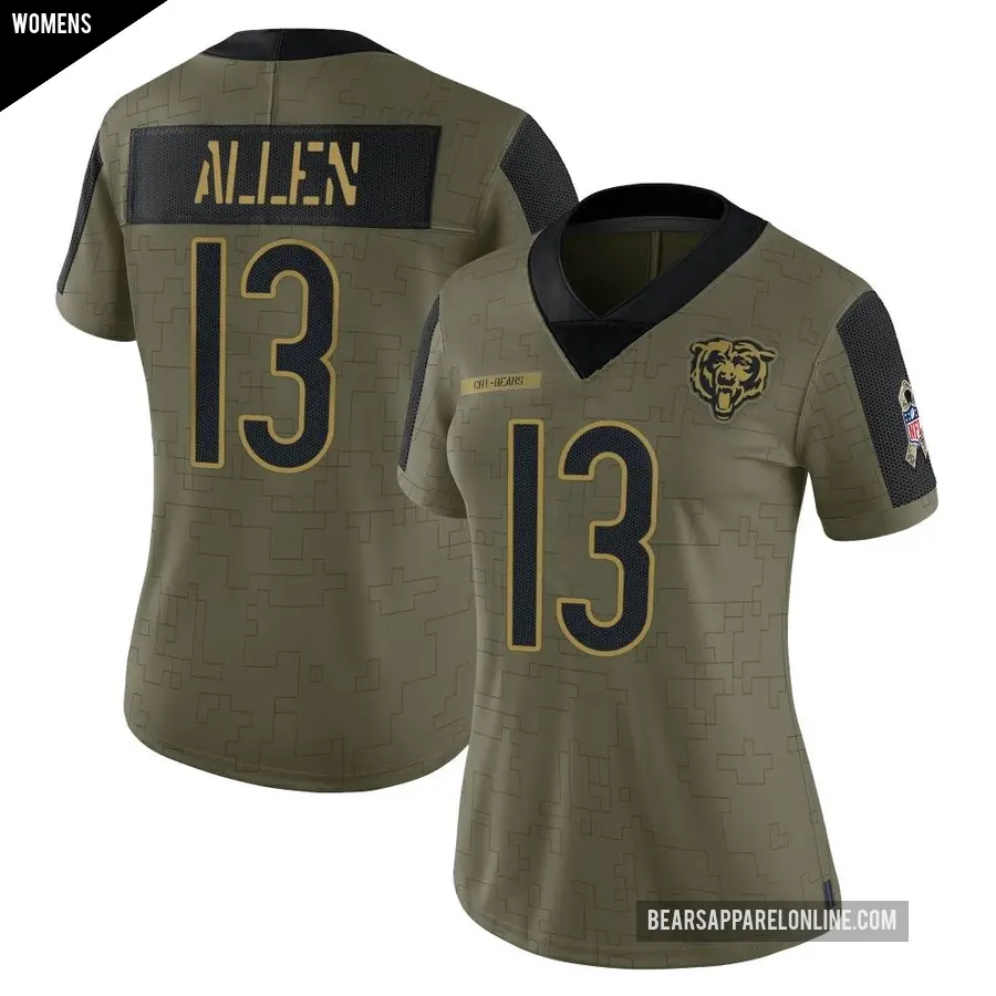 Women's Chicago Bears #13 Keenan Allen Olive Limited 2021 Salute To Service Jersey