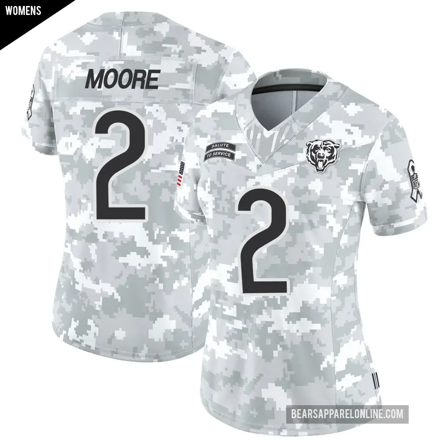 Women's Chicago Bears ＃2 DJ Moore Arctic Camo Limited 2024 Salute to Service Jersey