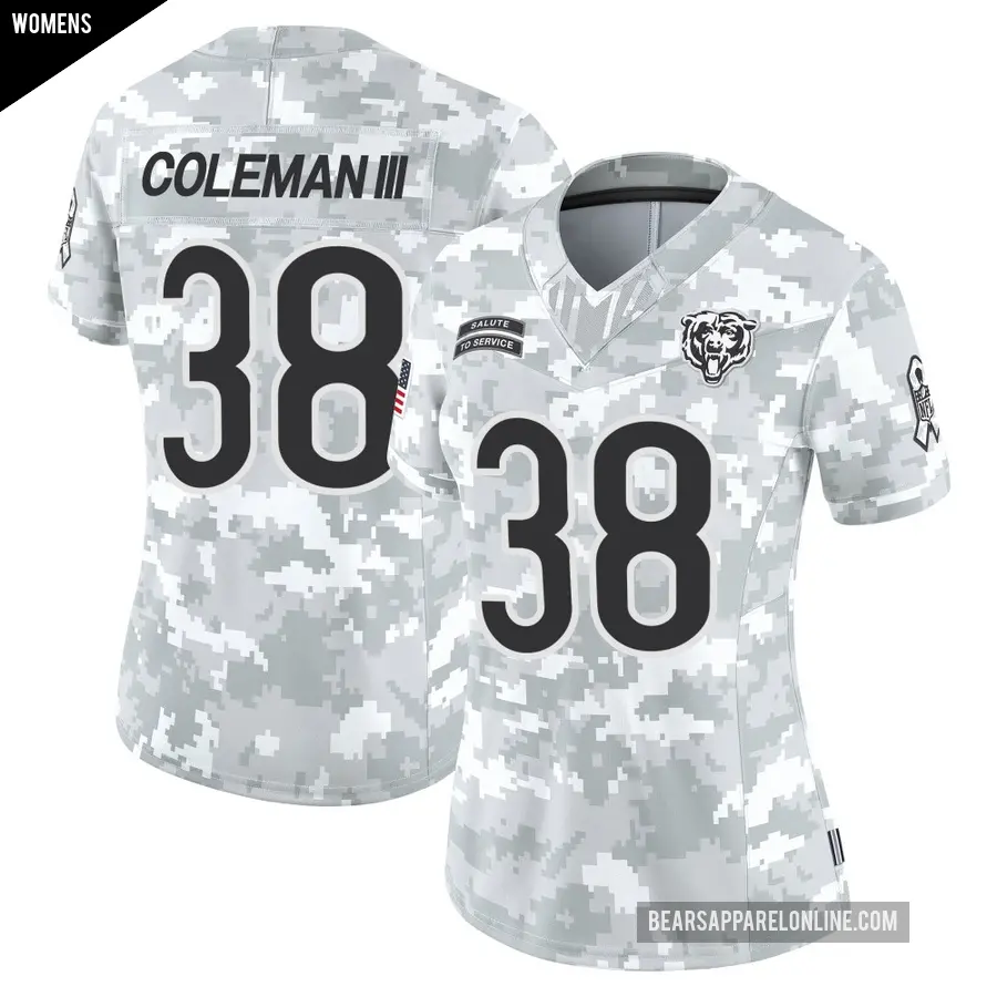 Women's Chicago Bears ＃38 Douglas Coleman III Arctic Camo Limited 2024 Salute to Service Jersey