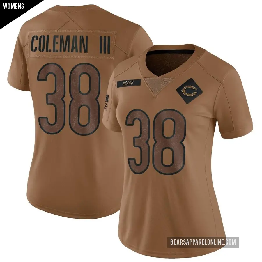 Women's Chicago Bears ＃38 Douglas Coleman III Brown Limited 2023 Salute To Service Jersey