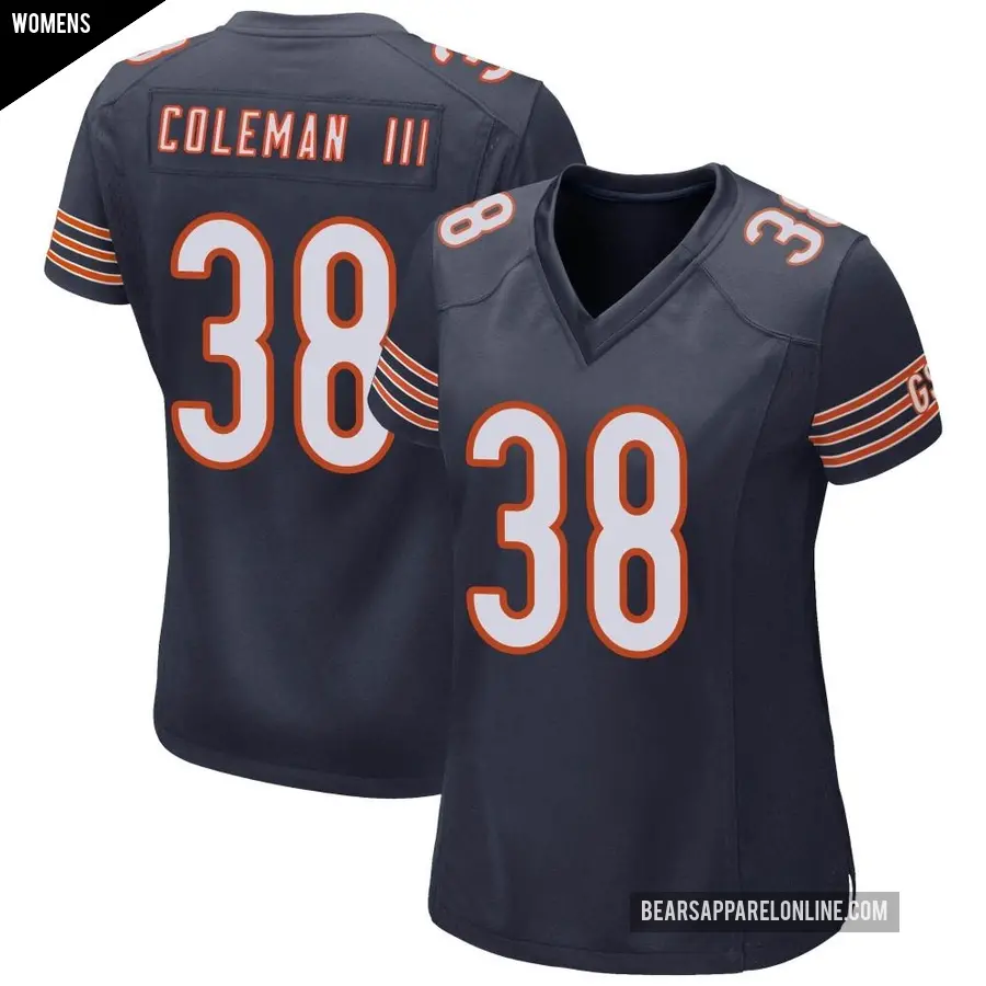 Women's Chicago Bears #38 Douglas Coleman III Navy Game Team Color Jersey