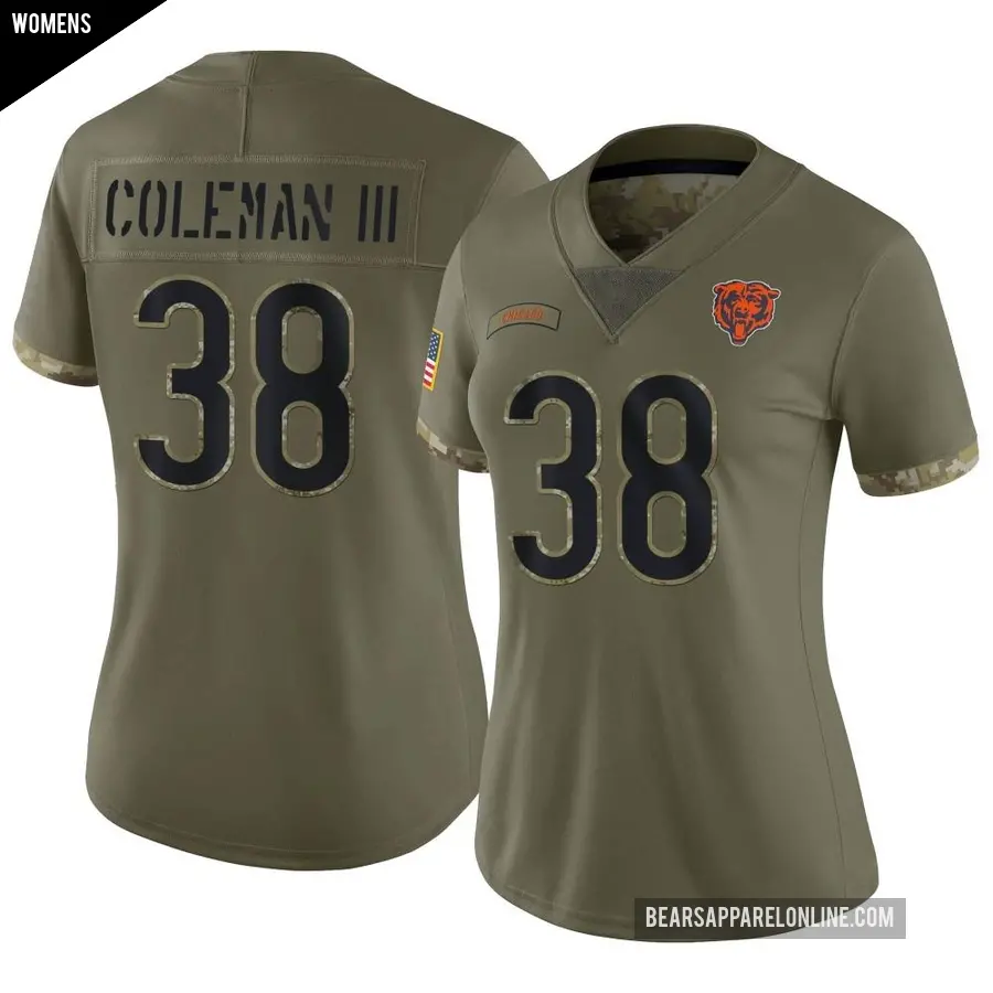 Women's Chicago Bears ＃38 Douglas Coleman III Olive Limited 2022 Salute To Service Jersey
