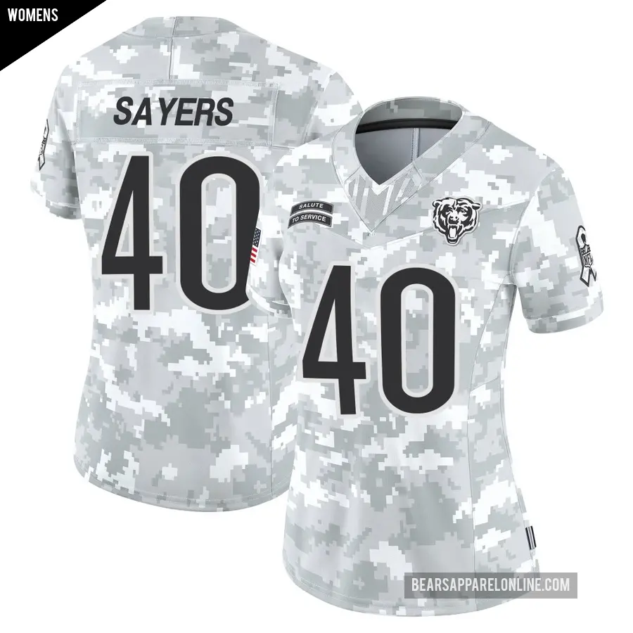 Women's Chicago Bears ＃40 Gale Sayers Arctic Camo Limited 2024 Salute to Service Jersey