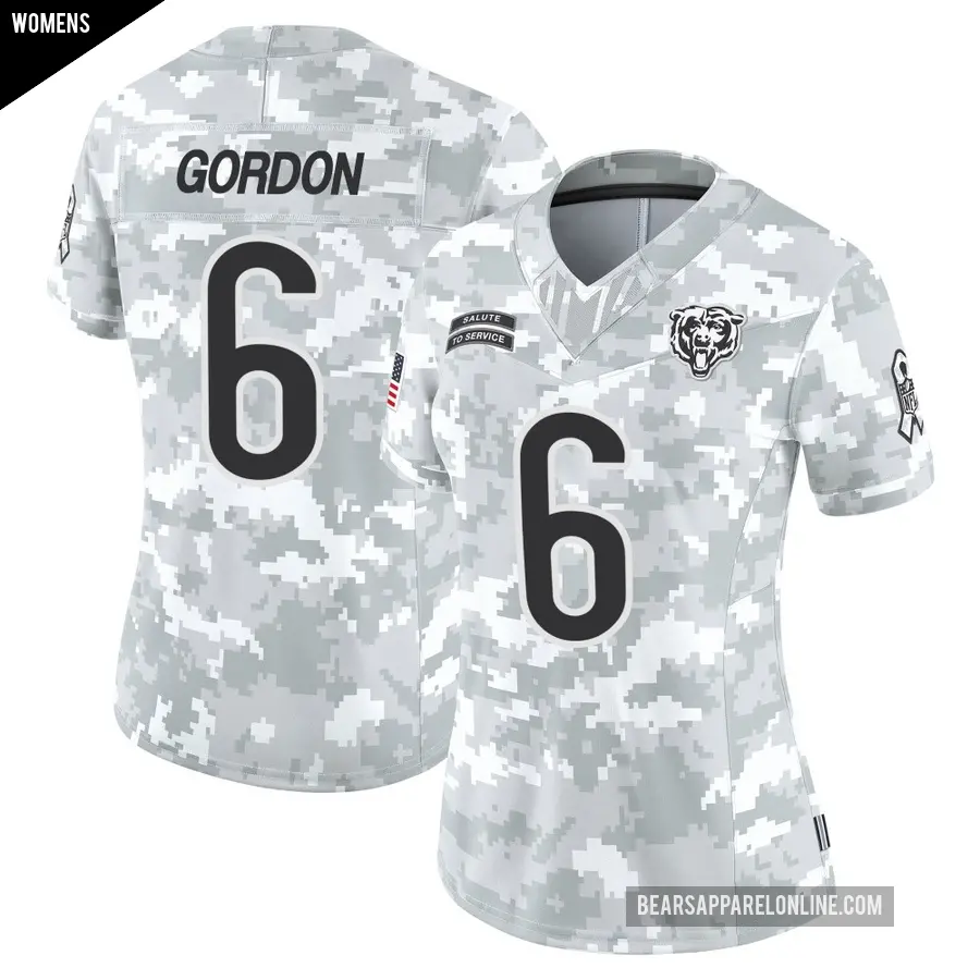 Women's Chicago Bears ＃6 Kyler Gordon Arctic Camo Limited 2024 Salute to Service Jersey