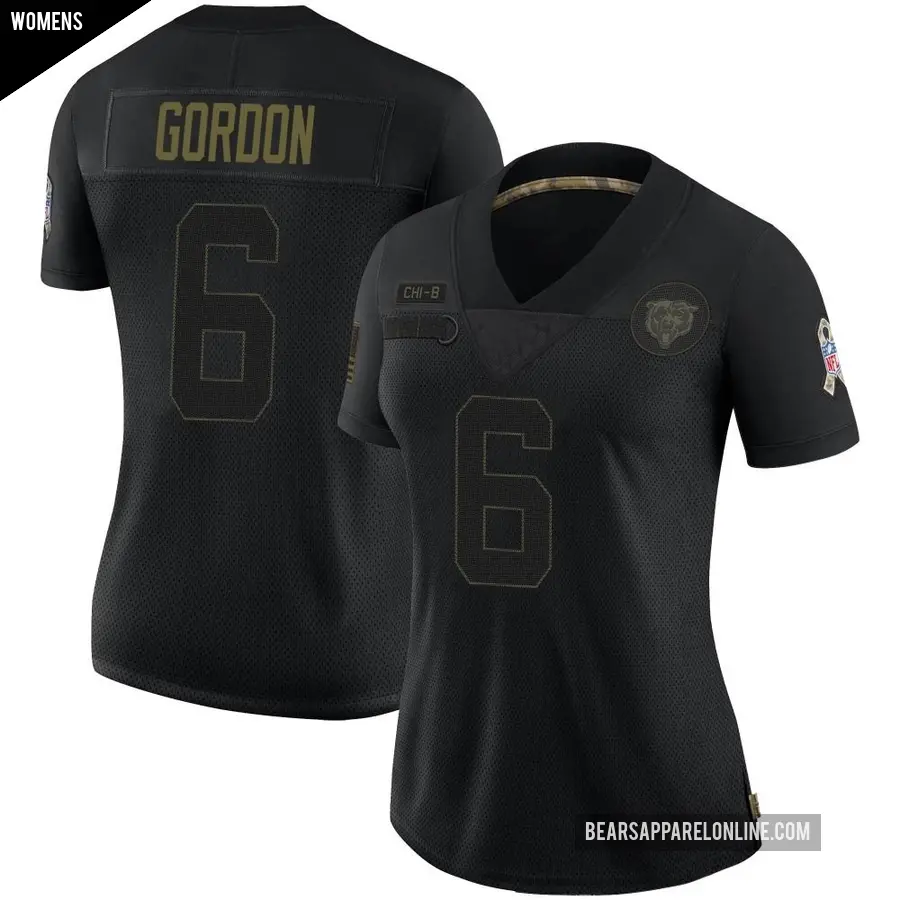 Women's Chicago Bears ＃6 Kyler Gordon Black Limited 2020 Salute To Service Jersey