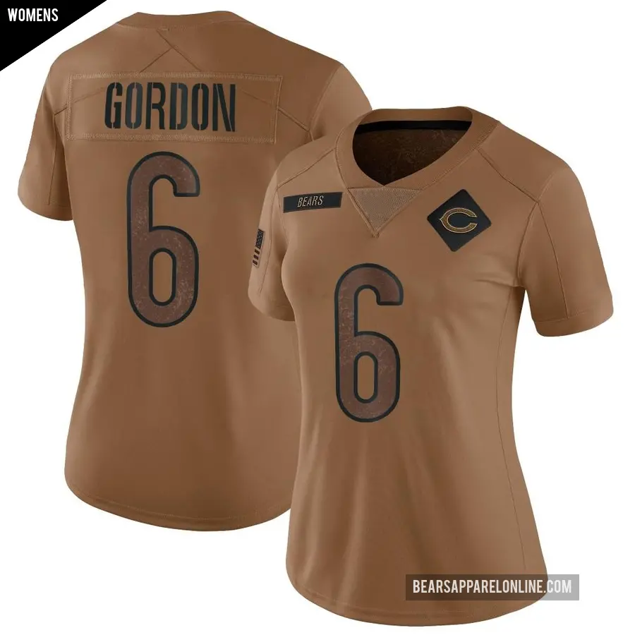 Women's Chicago Bears ＃6 Kyler Gordon Brown Limited 2023 Salute To Service Jersey