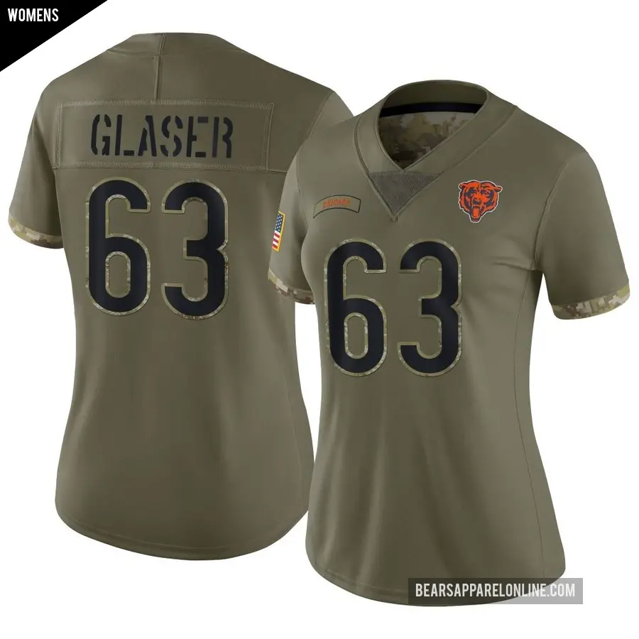 Women's Chicago Bears ＃63 Chris Glaser Olive Limited 2022 Salute To Service Jersey