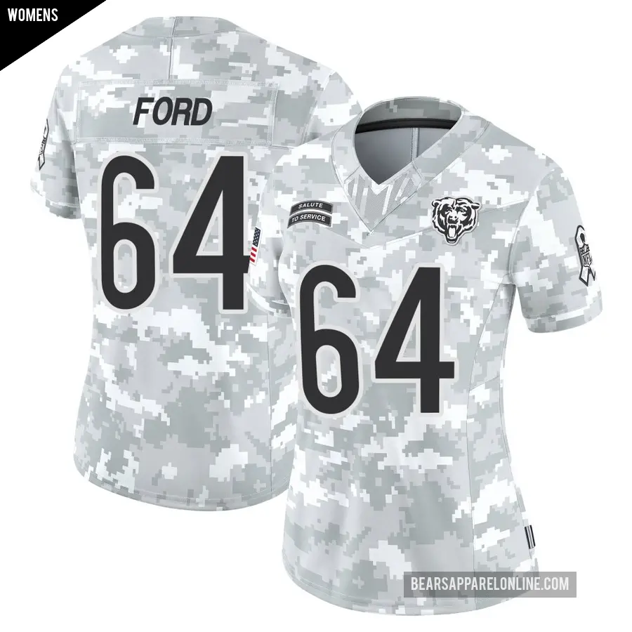 Women's Chicago Bears ＃64 Jonathan Ford Arctic Camo Limited 2024 Salute to Service Jersey