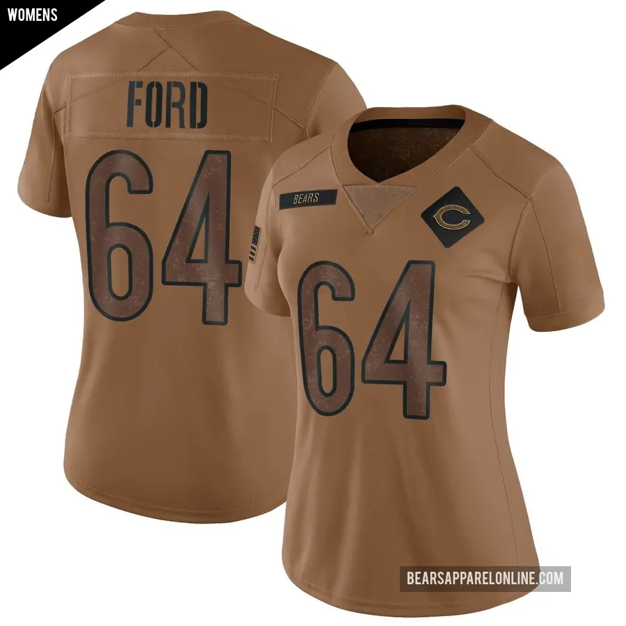 Women's Chicago Bears ＃64 Jonathan Ford Brown Limited 2023 Salute To Service Jersey