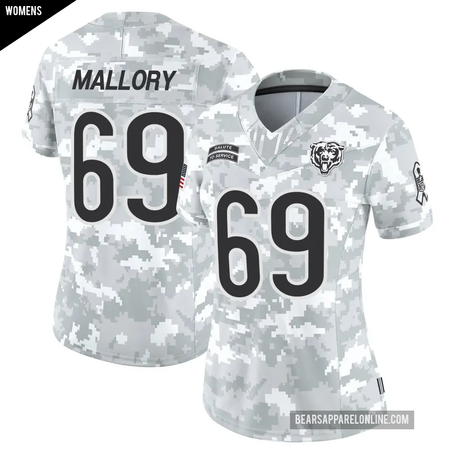 Women's Chicago Bears ＃69 Dashaun Mallory Arctic Camo Limited 2024 Salute to Service Jersey