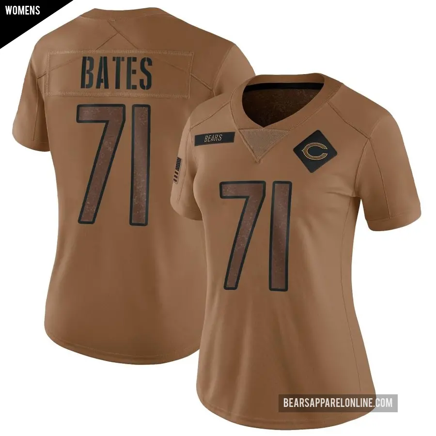 Women's Chicago Bears ＃71 Ryan Bates Brown Limited 2023 Salute To Service Jersey