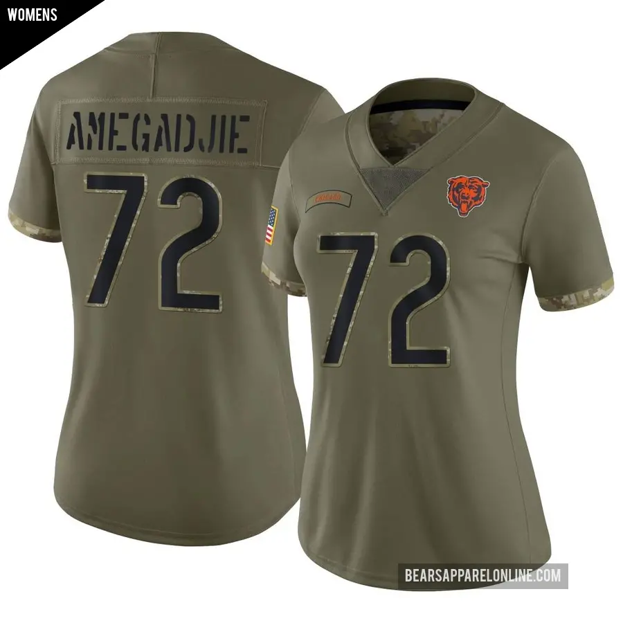 Women's Chicago Bears ＃72 Kiran Amegadjie Olive Limited 2022 Salute To Service Jersey