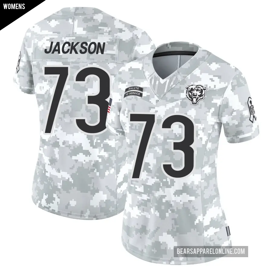 Women's Chicago Bears ＃73 Jonah Jackson Arctic Camo Limited 2024 Salute to Service Jersey