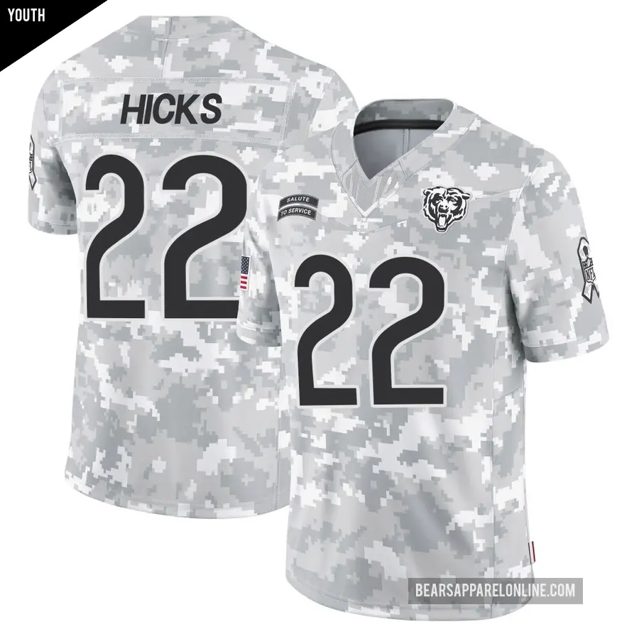 Youth Chicago Bears ＃22 Elijah Hicks Arctic Camo Limited 2024 Salute to Service Jersey