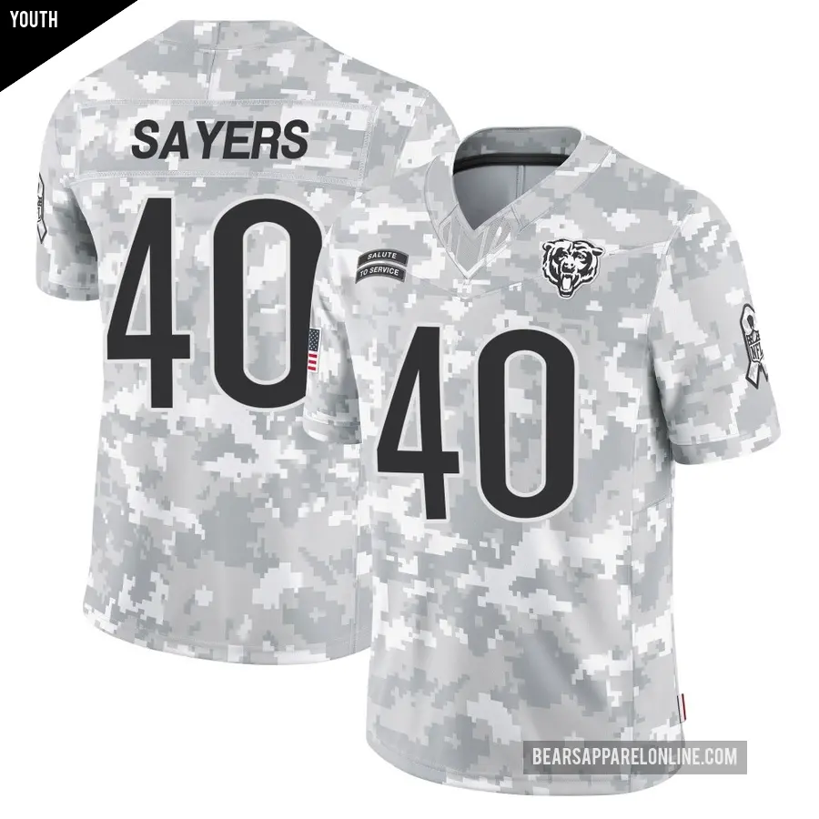 Youth Chicago Bears ＃40 Gale Sayers Arctic Camo Limited 2024 Salute to Service Jersey