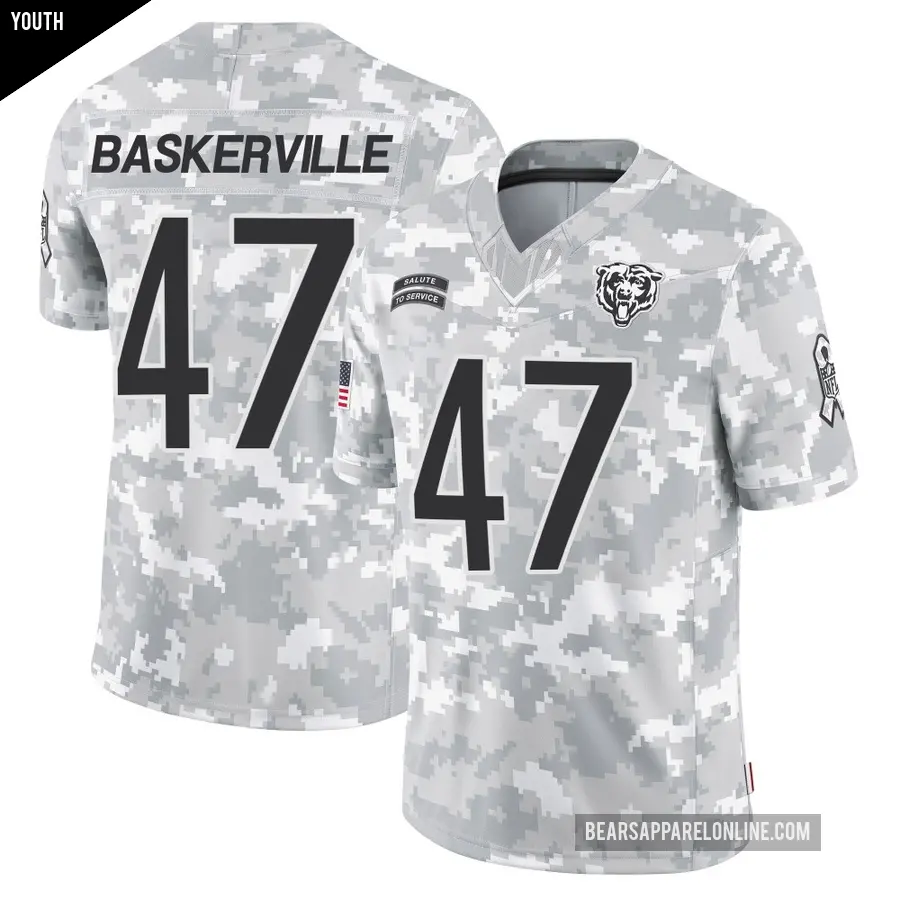 Youth Chicago Bears ＃47 Micah Baskerville Arctic Camo Limited 2024 Salute to Service Jersey