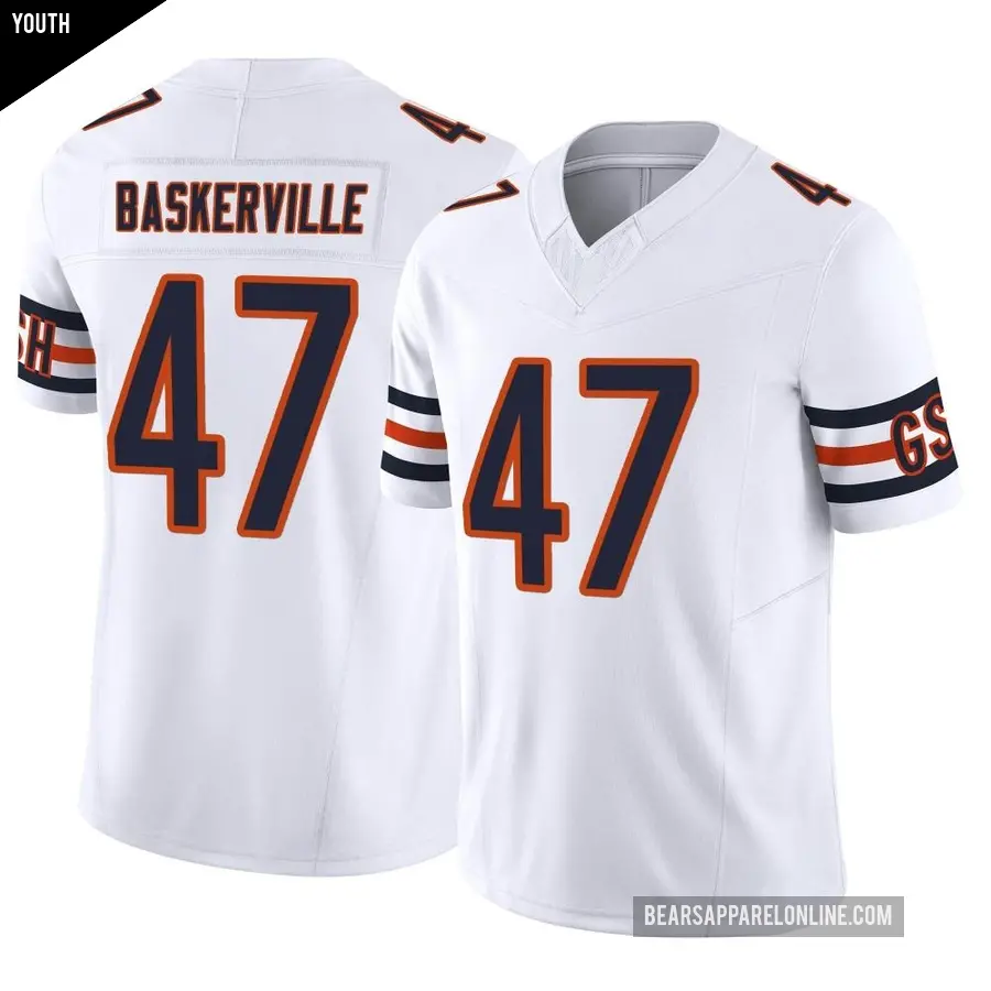 Youth Chicago Bears ＃47 Micah Baskerville White Limited Vapor F.U.S.E. Jersey