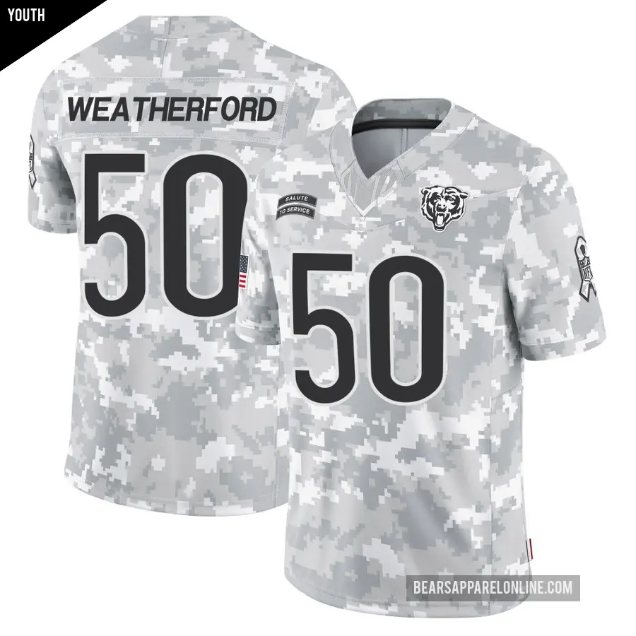 Youth Chicago Bears ＃50 Sterling Weatherford Arctic Camo Limited 2024 Salute to Service Jersey