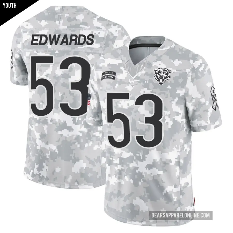 Youth Chicago Bears ＃53 T.J. Edwards Arctic Camo Limited 2024 Salute to Service Jersey