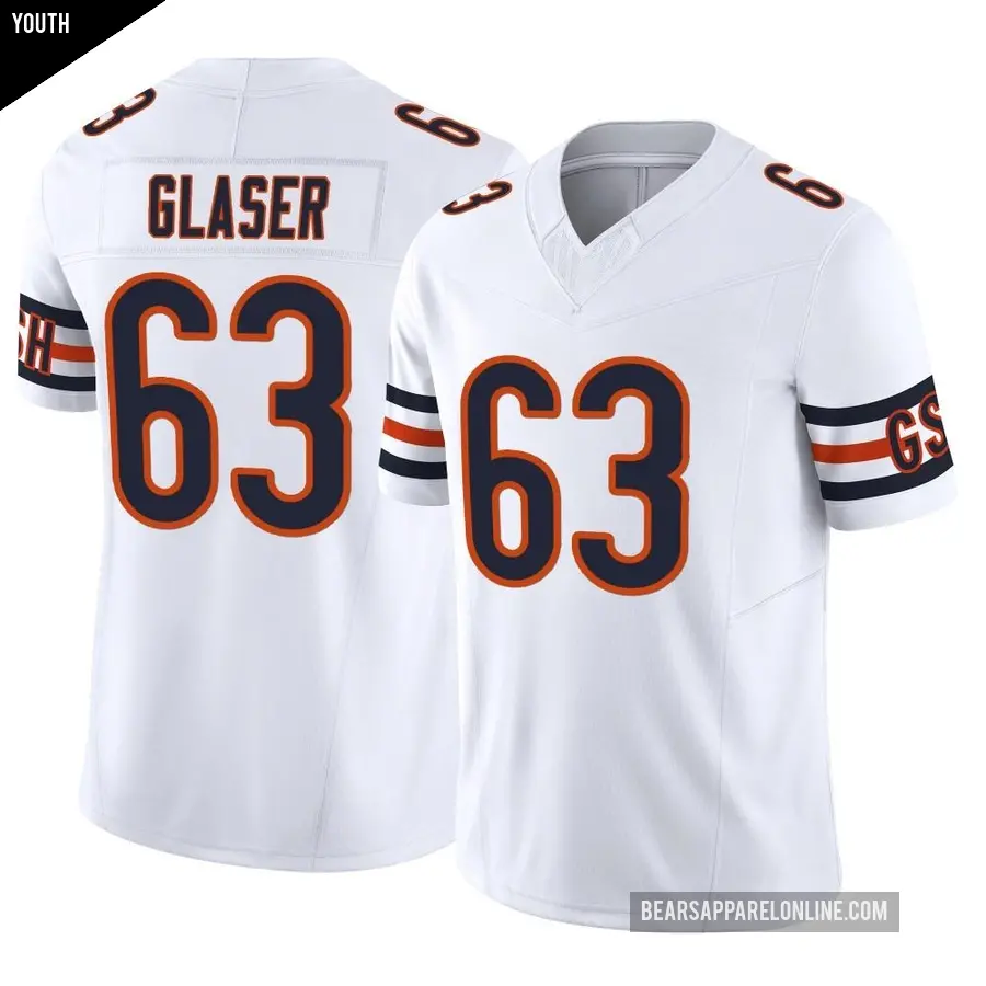 Youth Chicago Bears ＃63 Chris Glaser White Limited Vapor F.U.S.E. Jersey