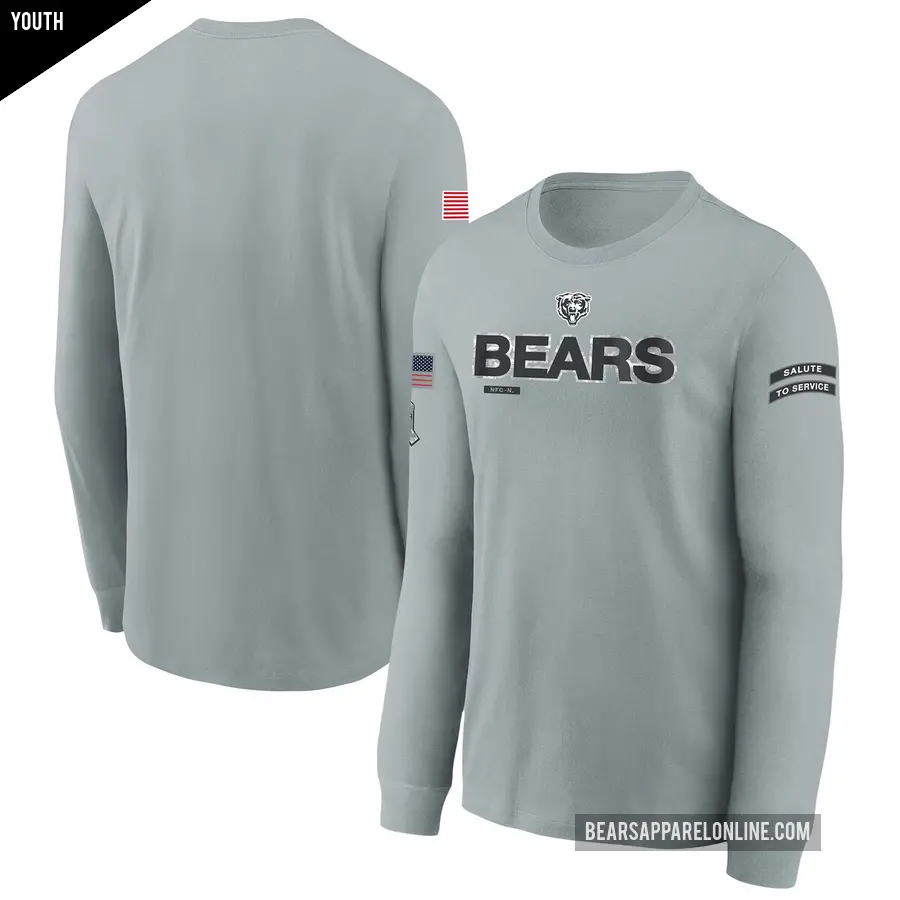 Youth Chicago Bears Gray 2024 Salute To Service Long Sleeve T-Shirt