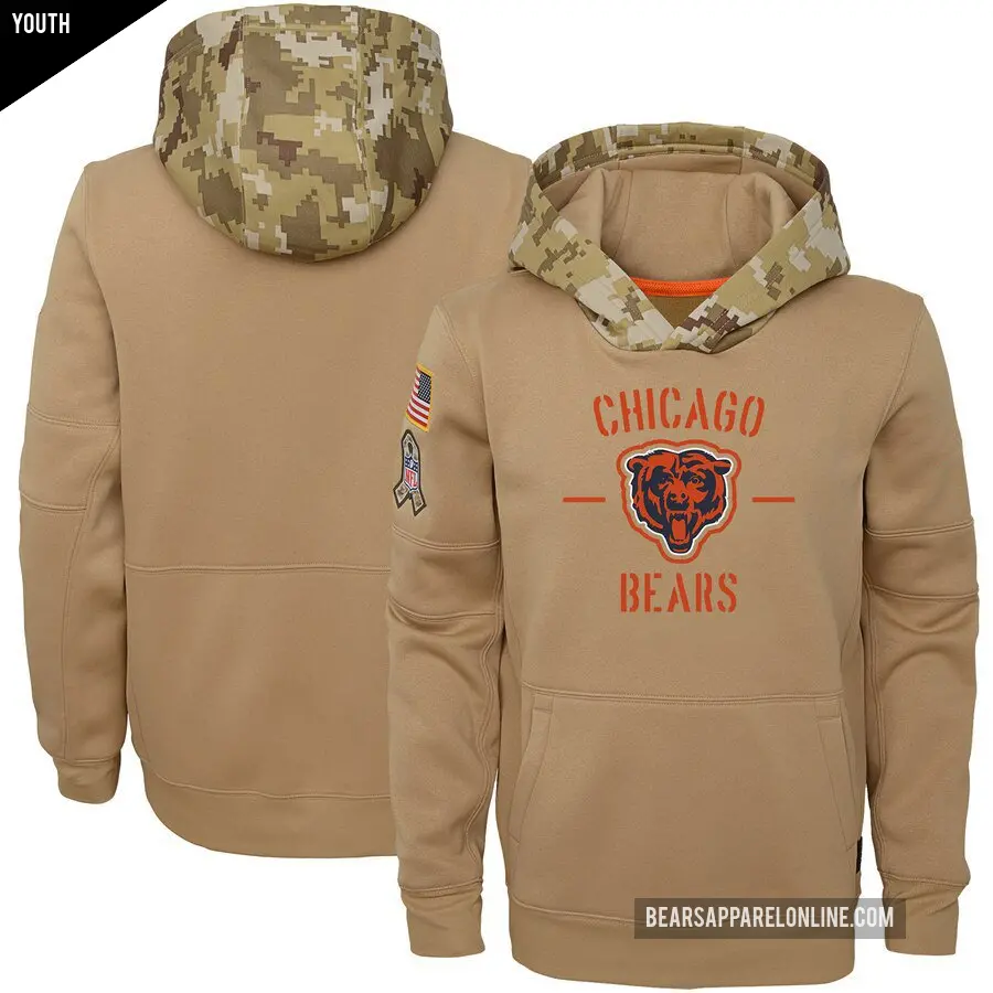 Youth Chicago Bears Khaki 2019 Salute to Service Therma Pullover Hoodie