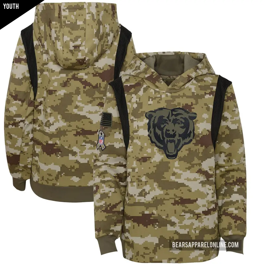 Youth Chicago Bears Olive 2021 Salute to Service Therma Performance Pullover Hoodie