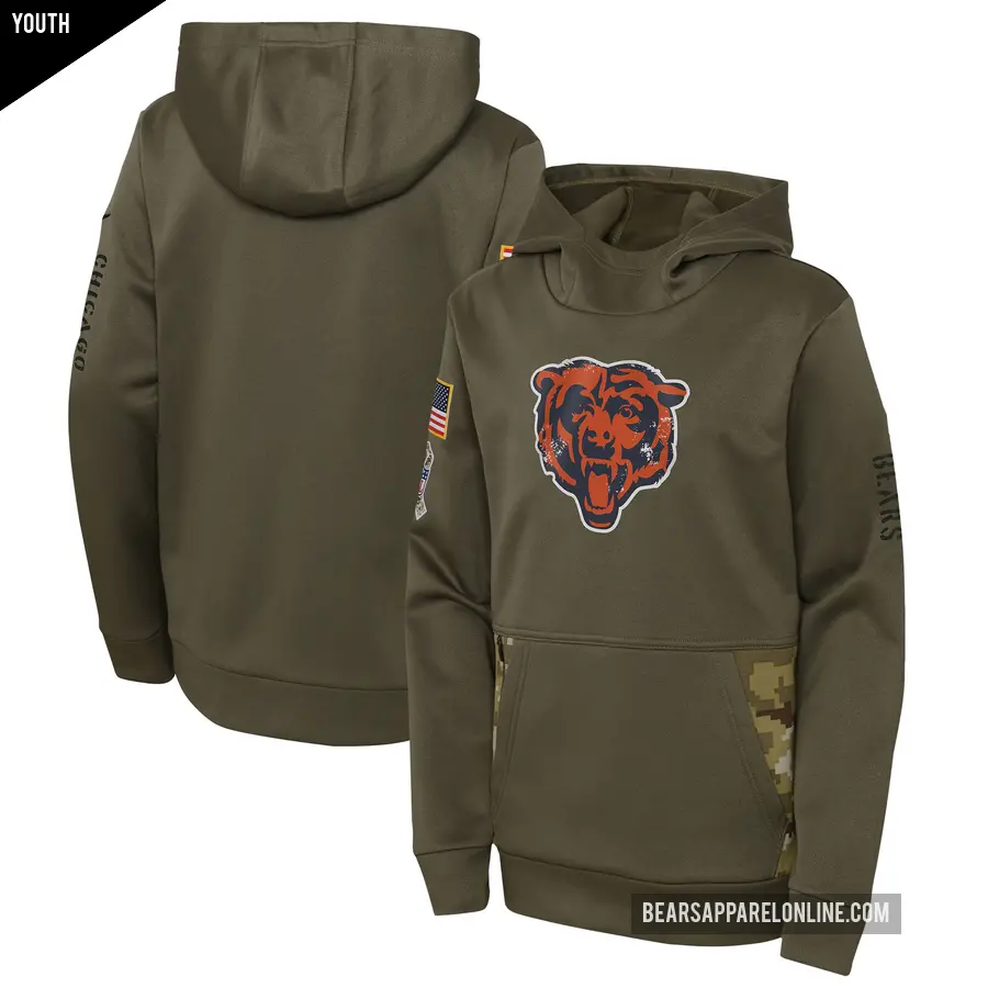 Youth Chicago Bears Olive 2022 Salute to Service Performance Pullover Hoodie